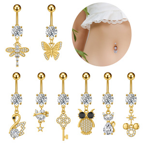 Piercing <span class=keywords><strong>de</strong></span> nombril Y2K girly avec strass, motifs papillon, libellule, chat, hibou, cygne, clé, pour femmes, accessoires <span class=keywords><strong>de</strong></span> corps <span class=keywords><strong>de</strong></span> plage - Product Image 6