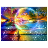 Peinture Diamant Colorée Ever Moment, Motif Lune Pleine, Perles Carrées 5D, Bricolage, Décoration Bateau Maison S2F843
