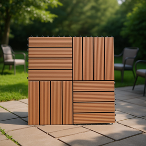 Baldosas de WPC para Terraza, 11.8x11.8 Pulgadas, Color Teca, Sistema de Enclavamiento, Suelo Exterior Cuadrado, Diseño Moderno, Impermeable - Product Image 2