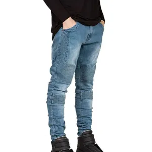 Streetwear calça jeans masculina, rasgada, para motocicleta, slim fit, preta, branca e azul