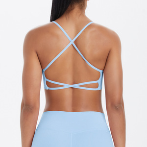 Wholesale Women Thin Strap Criss Cross Back Yoga Bra Seamless Padded Shockproof Sports Bra Gym Workout Running Activewear - Product Image 6