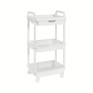 Plastic Kitchen <b>Storage</b> Rack Fridge Side <b>Narrow</b> Slim Rolling Cart Sliding Shelf Organizer Four Layers Eco-Friendly PP Plastic - Product Image 1