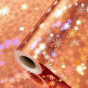 Rose Gold Wrapping <b>Paper</b> <b>Roll</b> 17 Inch X 33 Feet Holographic Floral Shiny Iridescent Gift <b>Wrap</b> for Birthday Christmas Anniversary - Product Image 1