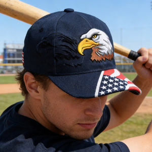 Casquette de baseball en denim brodée avec un drapeau d'aigle et une étoile à <span class=keywords><strong>cinq</strong></span> branches, style « duck tongue », pour chauffeur de camion, vente en gros - Product Image 2