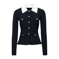 Ensemble deux pièces pour femmes, style preppy, col polo noir en tricot, jupe plissée, nouvelle collection automne 2026