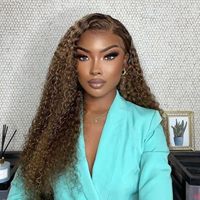 Pelucas de Cabello Humano Rizado Birmano con Encaje Transparente 13x6 de Alta Densidad, sin Pegamento, con Reflejos 4P30, Peluca Frontal Rizada con Encaje, Venta al por Mayor
