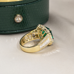 Messi Jewelry MSR-1791 18K Yellow Gold Asscher Cut Claw Setting Fashion <b>Ring</b> Fancy Design Emerald <b>Ring</b> - Product Image 2