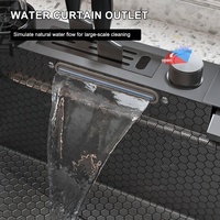 Évier de cuisine en acier inoxydable noir en nid d'abeille avec écran numérique intelligent LED et robinet cascade multifonction pour hôtel