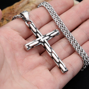 yunnique Stainless Steel <b>Cross</b> Pendant Necklace Men Retro Punk Style Jewelry Fashion Necklace <b>Chain</b> Silver Tone 45cm Length - Product Image 4