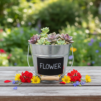 Seau de jardin en métal avec tableau noir Pots de fleurs galvanisés pour décoration intérieure et extérieure