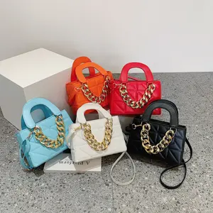 Bolsos de hombro acolchados con cadena gruesa para mujer, bandoleras femeninas de marca famosa, bolso de mano de cuero