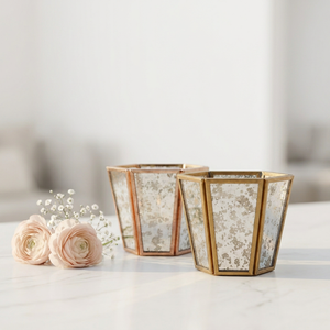 Manufacturers Golden Brass Mercury Glass <b>Tealight</b> <b>Holder</b> for Home and Events Decoration - Product Image 2