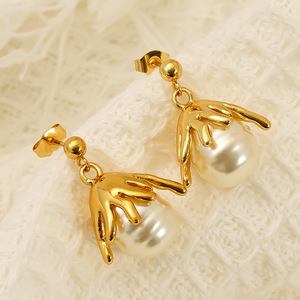 <span class=keywords><strong>Pendientes</strong></span> de Joyería de Acero Inoxidable, Aretes Antialérgicos Chapados en Oro de 18K con Personalidad Vintage, Flores de Perlas - Product Image 3