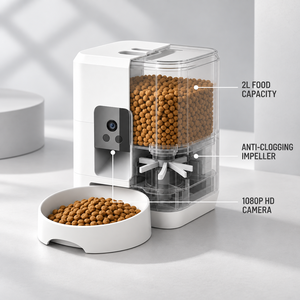 Distributeur de nourriture intelligent pour animaux de compagnie à double alimentation avec surveillance vidéo 1080P et impeller anti-colmatage - Product Image 5