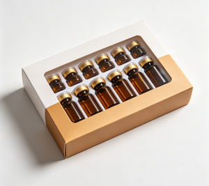Flacons en verre ambré transparent à double teinte de 5 ml avec bouchons à sertir en alliage or-argent, boîte avec insert en papier kraft pour échantillons de sérum de soin de la peau - Product Image 3