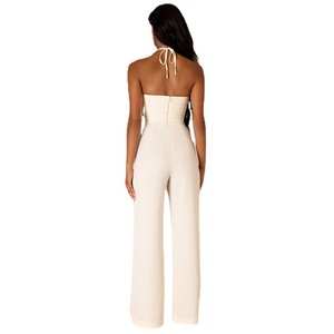 Mono de mujer con cuello halter, cintura alta, pantalón recto, estilo urbano, tela de poliéster FD9072 - Product Image 5