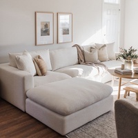 Canapé en tissu en forme de L, style minimaliste français, salon nordique, nouveau modèle 2025, blanc crème, coton et lin, canapé amovible