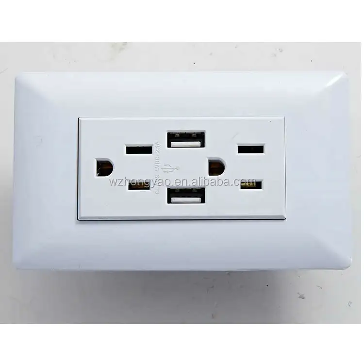 US type Duplex receptacle electric plug wall socket with 2 usb port