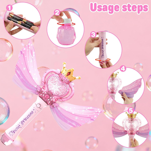 Machine <span class=keywords><strong>à</strong></span> bulles lumineuse pour enfants avec musique et ailes détachables, anti-fuite, baguette <span class=keywords><strong>à</strong></span> bulles portable Princesse - Product Image 4