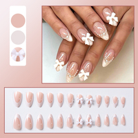 Private Label 24pcs Amande Française 3D Press-On Nails avec Perle Premium Bow Acrylique Faux Ongles Conception Blanche pour Doigts