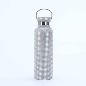 Bouteille d'eau isotherme en acier inoxydable Glam avec poignée et couvercle, thermos de voyage, design pailleté rose or argent - Product Image 3
