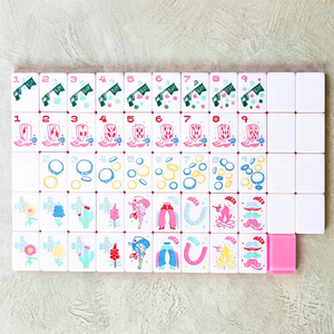 Juego de Mahjong Acrílico de Lujo, Color Rosa, Ecológico, Portátil, Estilo Vaquero Occidental, con Patas Plegables para 4 Jugadores, Kit de Juego de Ocio - Product Image 1