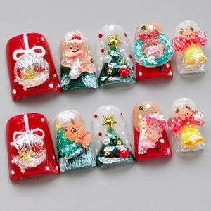 Uñas Postizas Acrílicas de Navidad, Uñas Artificiales de Cobertura Completa, Pre-Diseñadas, Forma de Pato Corta, 10 Piezas para Dedos - Product Image 3