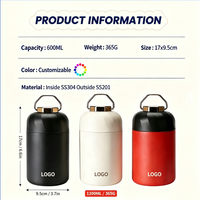 Thermos alimentaire isotherme à double paroi en acier inoxydable 600 ml avec logo personnalisé, pour le déjeuner, le bureau, les voyages et les activités de plein air