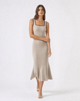 Robe pull midi décontractée côtelée pour femme, col carré, sans manches, coupe ajustée, personnalisable ODM/OEM