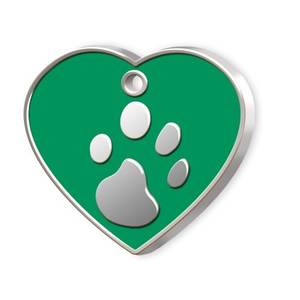 Placa de Identificación para Mascotas con Diseño de Corazón Verde Grande y Huella de Pata - Product Image 1