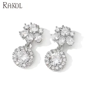 RAKOL EP2563 Trendy Fashion Drop Findings Earrings 925 Sterling Silver Earring with Cubic Zirconia Stones For Women