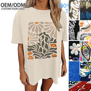 T-shirt Personalizzata in <span class=keywords><strong>Cotone</strong></span> 170gsm Oversize con Stampa DTG, Maglietta Neutra con Logo per <span class=keywords><strong>Donna</strong></span>, Personalizza la Tua Marca - Product Image 1