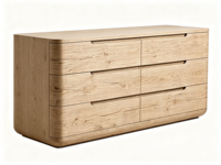 Commode moderne FERLY à 6 tiroirs, silhouette incurvée, poignées découpées, meuble de rangement pour chambre à coucher