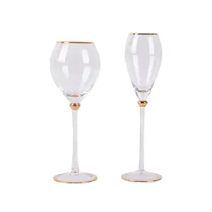 Golden Red Wine Champagne Glasses Gold Edged High Legged Wine Glasses Sample Rooms Dining Tables Wine Glasses