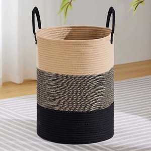 Cesto de Almacenamiento Grande y Alto de Cuerda Tejida con Asa, 100% Algodón, Multifuncional, Ecológico, Color Personalizado para Ropa Sucia y Juguetes - Product Image 1