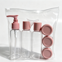Ensemble de flacons de voyage en PET avec couvercle rose 15/100 ml, kit de contenants cosmétiques rechargeables avec entonnoir et pochette de rangement transparente à fermeture éclair