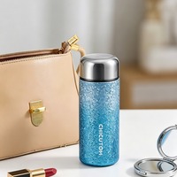 Botol Air Mini Berlapis Titanium 220ml, Tekstur Retak Es, Tumbler Perjalanan Terisolasi