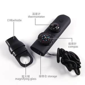 Sifflet de survie d'urgence multi-outils 7 en 1 avec boussole LED loupe réflecteur thermomètre stockage - Product Image 2