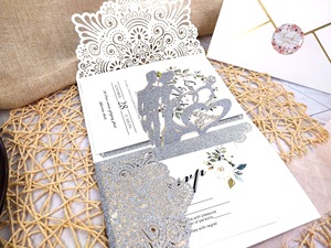 Invito di Nozze di Lusso 3D <span class=keywords><strong>Pop</strong></span>-up con Sposi, Carta Glitterata, Taglio Laser, Tasca Dorata, Inviti di Fidanzamento - Product Image 5