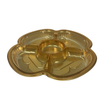 Wegwerp gouden bruiloft serveerschaal, voedselveilige PET, noten & gedroogd fruit snacks verpakkingsdoos, 5-delige plastic cateringdoos