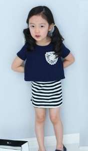 Ensemble de vêtements pour enfants en gros, t-shirt décontracté à manches courtes avec jupe rayée, costumes pour petites filles, provenant d'une usine chinoise - Product Image 3