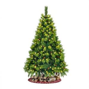 Db 6 Ft <b>Pre</b> <b>Lit</b> <b>Christmas</b> <b>Tree</b> <b>Artificial</b> Pine Warm White Led Lights Indoor Standing <b>Tree</b> With Wreath And Garland Set - Product Image 1