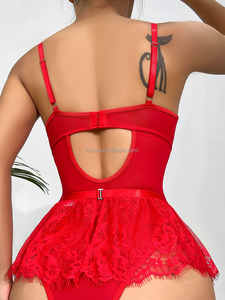 Conjunto de falda de lencería transparente Sexy para mujer de salida de fábrica, encaje de diamantes de imitación de una pieza, bordado de lazo, lencería erótica Dessous - Product Image 3