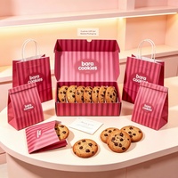 Caja de Galletas con Rayas Rosas y Logotipo Personalizado, Caja de Embalaje para Galletas con Chispas de Chocolate de Grado Alimenticio, Bolsas de Papel para Regalo de Galletas