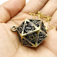 Mini ensemble de dés en métal creux Bronze Dragon creux D20 collier boîte à dés cadeau du MDN petit ensemble de dés
