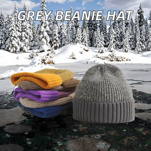 Bonnet unisexe gris vintage en tricot thermique chaud avec revers, 100 % coton, broderie 3D et impression numérique - Product Image 2