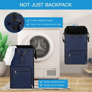 Heavy Duty Laundry <b>Basket</b> Padded Straps Stand up Base Portable <b>Hamper</b> Laundry Backpack <b>for</b> College Students 2 in 1 Laundry Bag - Product Image 4