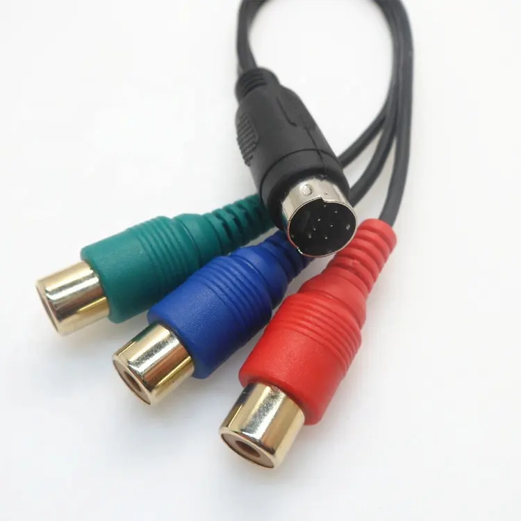 7 Pin Mini-Din Male S-Video To 3 RCA Female Cable Video Converter AV Cable Adapter