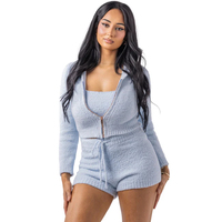 Ensemble de vêtements pour femmes, sweat à capuche en tricot, hauts et pantalons de style coréen, tenue d'hiver en nylon/acrylique