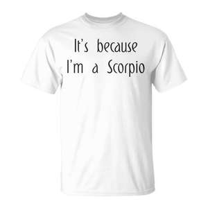 T-shirt unisexe à manches courtes et col rond avec motif amusant du signe astrologique Scorpion, idéal pour les activités promotionnelles, impression sérigraphique - Product Image 1